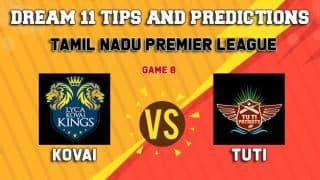 Dream11 Team Lyca Kovai Kings vs TUTI Patriots Match 8 TNPL 2019 TAMIL NADU T20 – Cricket Prediction Tips For Today’s T20 Match LYC vs TUT at Dindigul